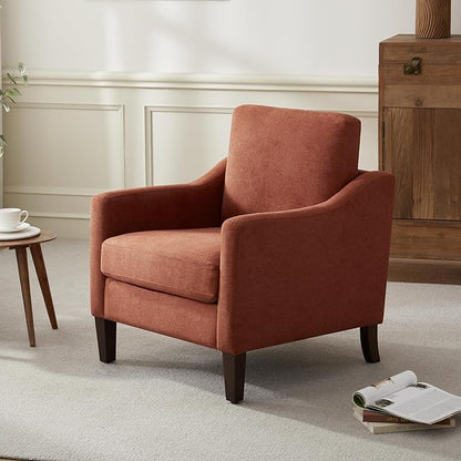 VKNOW Mid Century Modern Accent Chair, Upholstered Living Room Chairs Armchair for Bedroom, Comfy Reading Accent Chairs with Wood Legs for Living Room, Orange