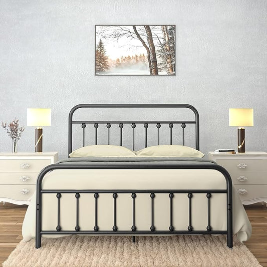 Golden Gate Beds Vintage Style Metal Bed Frame with Wrought Iron Headboard and Footboard, Classic Platform Bedframe with Storage, No Box Spring Needed, Mattress Foundation, Black, Full Size