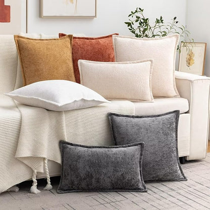 Grey Decorative Throw Pillow Covers 24x24 Inch Set of 2 Cozy Soild Chenille Cushion Cases Soft Textured Square Couch Pillows Cover Boho Accent Farmhouse Pillowcases for Sofa Bed