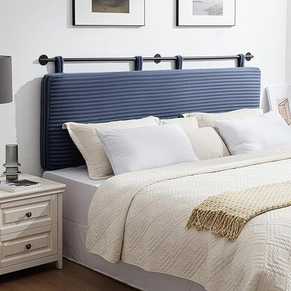 UEV King Headboard Only, Wall Mounted Hanging Upholstered Bed Head Board, Modern Vertical Channel Design of Fine Flannel, Elegant Dark Blue Fluted Headboard for Bedroom (Dark Blue, King Size)