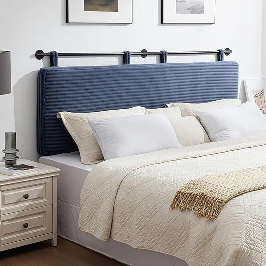 UEV Queen Headboard Only, Wall Mounted Hanging Upholstered Bed Head Board, Modern Vertical Channel Design of Fine Flannel, Elegant Dark Blue Fluted Headboard for Bedroom (Dark Blue, Queen Size)