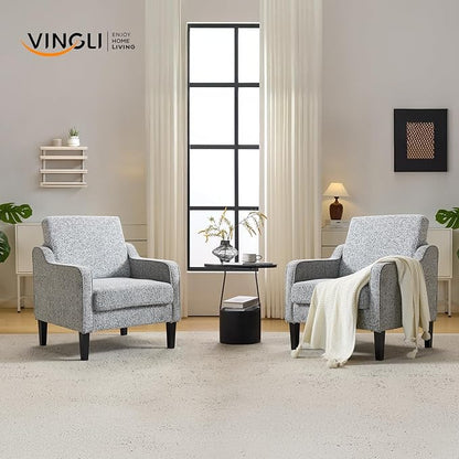 VINGLI Accent Chair for Living Room Chairs Reading Chair for Bedroom Chair Scooped Arm Chair Mid Century Modern Accent Chairs Upholstered Comfy Chair for Apartment, Waiting Room (2, Texture Gray)