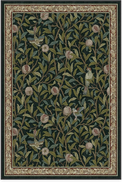 RUGGABLE x Morris & Co Washable Area Rug – Pomegranate Blue Green 4x6, Stain-Resistant, Non-Slip – Medium Machine Washable Rugs for Living Room, Bedroom, Hallway, Entryway & Office–with Standard Pad