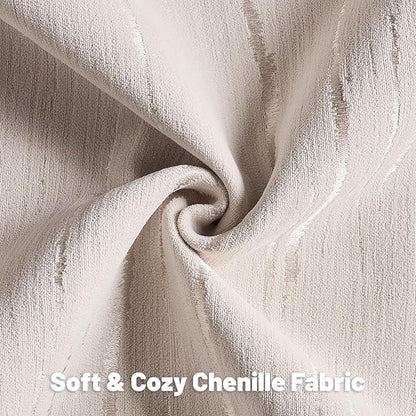FUTEI Beige Chenille Decorative Throw Pillow Covers 12x20 Inch Set of 2,Soft Embossed Striped Textured Lumbar Pillow Cases,Modern Home Decor for Couch Bed Living Room
