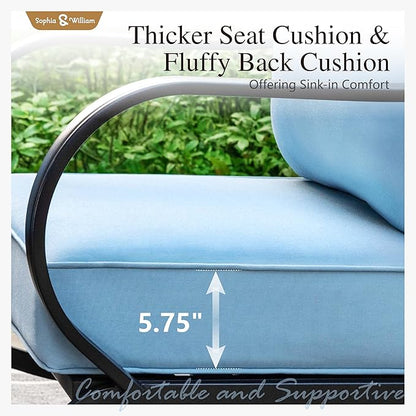 Sophia & William Patio Furniture Sets 7 Seats Outdoor Conversation Set 6 Pcs,2 x Cushioned Swivel Sofa Chairs,1 x 3-Seat Sofa,2 Ottomans, Marbling Metal Coffee Table Patio Backyard Poolside Blue
