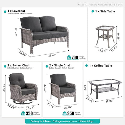 7 PCS Patio Outdoor Furniture Set with Swivel Rocking Chairs,All Weather Wicker Rattan Patio Seating Sofa and Chairs Set,Outdoor Conversaiton Sets for Deck Yard Prrch Garden Poolside,Black