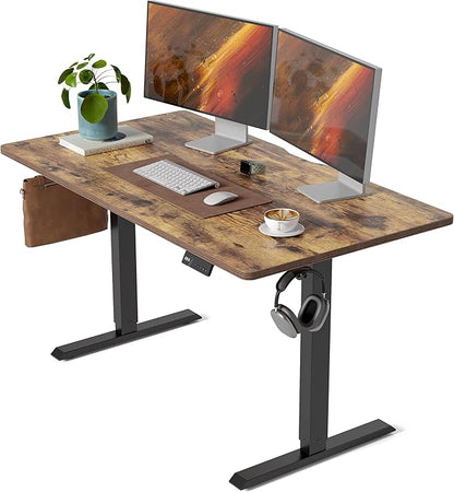 CubiCubi Height Adjustable Electric Standing Desk, 55 x 28 Inches Sit Stand up Desk, Large Memory Computer Home Office Desk with Two-Piece Desktop (Rustic Brown)