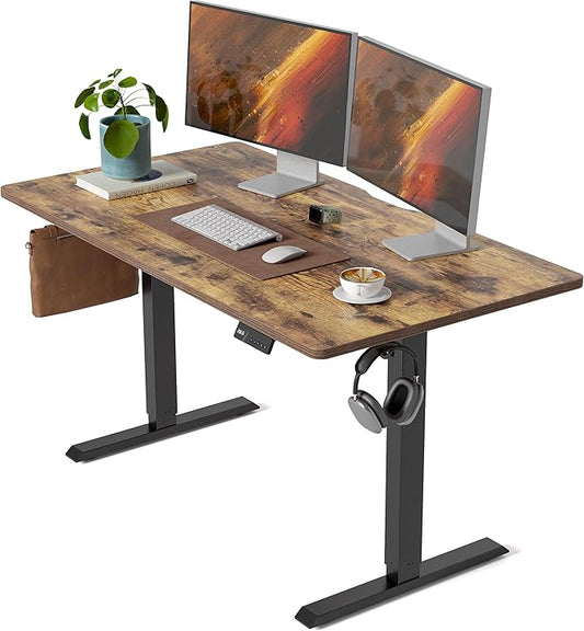CubiCubi Height Adjustable Electric Standing Desk, 55 x 28 Inches Sit Stand up Desk, Large Memory Computer Home Office Desk with Two-Piece Desktop (Rustic Brown)
