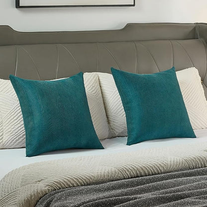 FUTEI Teal Chenille Throw Pillow Covers 22x22 Inch Set of 2,Soft Wide Chevron Textured Cushion Case,Farmhouse Home Decor for Couch Bed Living Room