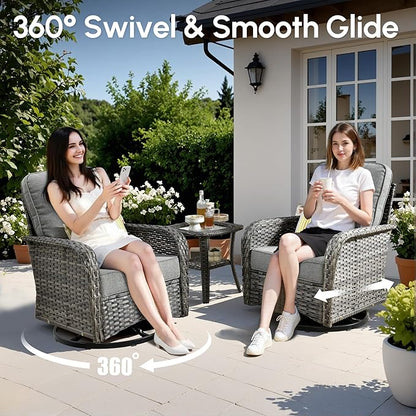 7 PCS Patio Outdoor Furniture Set with Swivel Rocking Chairs,All Weather Wicker Rattan Patio Seating Sofa and Chairs Set,Outdoor Conversaiton Sets for Deck Yard Prrch Garden Poolside,Dark Grey