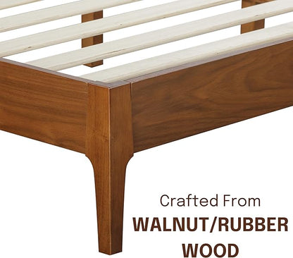 NTC Ruby Wooden Bed Frame with Headboard, Crafted from Walnut, Rubber Wood with Silent Slats and Wood Central Supports, 1000 Lb Capacity, Effortless Assembly, Queen - Dark Walnut