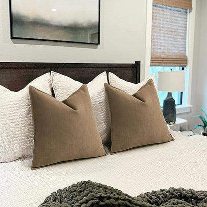 ZWJD Brown Pillow Covers 26x26 Set of 2 Chenille Throw Pillow Covers with Elegant Design Soft and Luxurious Decorative Throw Pillows for Couch, Bed, and Home Decor