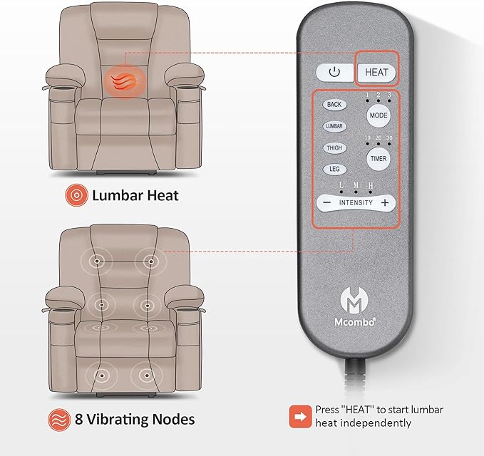 MCombo Oversized Power Lift Recliner Chair with Massage and Heat for Big and Tall Elderly People, Cup Holders, USB Ports, Side Pockets, Faux Leather R7541 (Navy Blue, Large-Oversize)