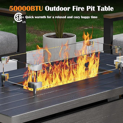 Sundale Outdoor 5 Pieces Patio Furniture Set with Fire Pit Table, Metal Outdoor Sectional Sofa with 6 Inch Olefin Cushion, All-Weather Modern Outdoor Conversation Sets (4 Seats,White Frame)