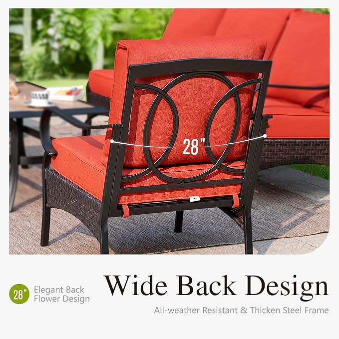 Sophia & William Extra Large Outdoor Patio Swivel Sofa Chairs Set 2 PCS Heavy-Duty Metal Porch Furniture with High Back & Deep Seating Area, 5.5" Thicken Cushions for Deck, Lawn, Outside (Red)