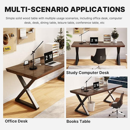 Solid Wood Rustic Style 47-inch Computer Desk - Large Office Desk for Home Office, Modern and Simple Design, Ideal for Dining,Study, Writing