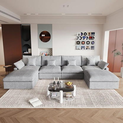 JACH U-Shaped Sectional Couches for Living Room, Cloud Sectional Couch with Deep Seat, 155.9" Modular Sofa with Chaise, Covers Removeable & Washable, Sofas Furniture for Living Room, Light Grey