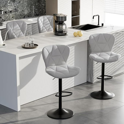 Bar Stools Set of 2,Faux Leather Bar Chairs,Upholstered Counter Height with High Backrest for Kitchen Island, Light Grey