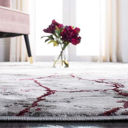 SAFAVIEH Craft Collection Area Rug - 5'3" Square, Grey & Wine, Modern Abstract Design, Non-Shedding & Easy Care, Ideal for High Traffic Areas in Living Room, Bedroom (CFT877S)
