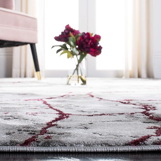 SAFAVIEH Craft Collection Runner Rug - 2'3" x 10', Grey & Wine, Modern Abstract Design, Non-Shedding & Easy Care, Ideal for High Traffic Areas in Living Room, Bedroom (CFT877S)