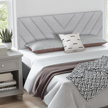 Giantex Linen Upholstered Headboard for Full & Queen Size Bed Frame, Adjustable Width Button Tufted Headboard Only with Solid Rubber Wood Legs, Modern Headboard,Grey