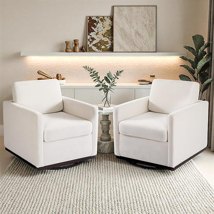 Pia Ricco Single Swivel Barrel Chair, Mid-Century Modern Accent Armchair with Plush Chenille Upholstery for Living Room & Cozy Reading Nook, Beige