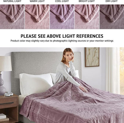 Beautyrest Heated Plush Elect Electric Blanket with 20 Heat Level Setting Controllers Equip with Secure Comfort Technology and 10 Hours Auto Shut Off, Full: 80x84, Lavender,BR54-0655