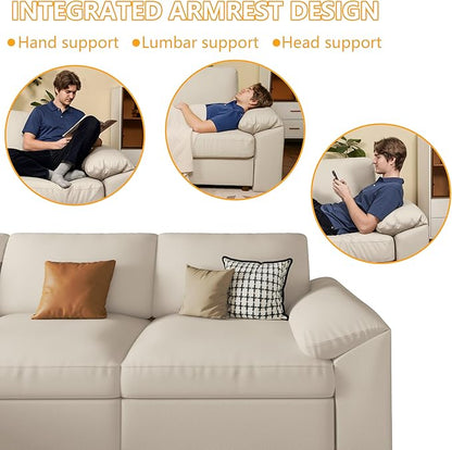EASE MOOSE Loveseat Sofa for Living Room,Oversized Deep Seat Modular Sectional,Modern Comfy 2 Seater Sofas,Scratch Resistant Faux Leather Couch for Small Spaces, Beige