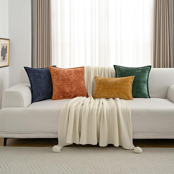 FUTEI Sage Green Chenille Throw Pillow Covers 16x16 Inch Set of 2,Soft Cozy Bound Edge Design Cushion Case,Home Decor for Couch Bed Living Room