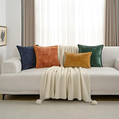 FUTEI Orange Chenille Throw Pillow Covers 18x18 Inch Set of 2,Soft Cozy Bound Edge Design Cushion Case,Home Decor for Couch Bed Living Room