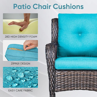 8-Piece Outdoor Patio Cushion Set - Fade & Water Resistant with Removable Olefin Cover, 22x24x4 Inch Memory Foam Cushions for Wicker Sectional Sofa – Teal/Buckle