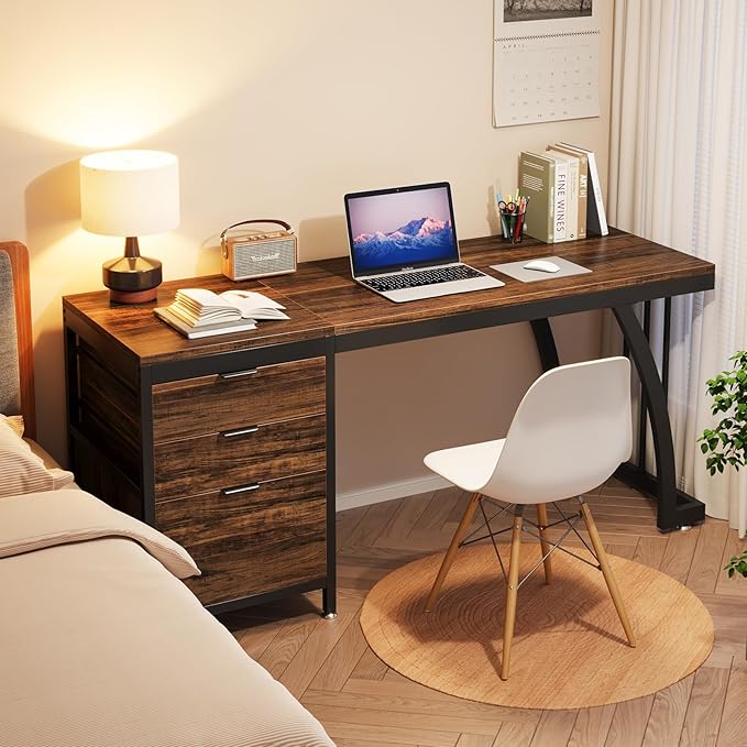 Tribesigns Computer Desk with 3 Drawers, 59-Inch PC Desk with Reversible Drawers, Industrial Study Writing Table Workstation with File Storage for Home Office, Rustic Brown
