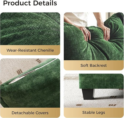KKL Modular Sectional Sofa Bed, 4 Seater Convertible L-Shaped Sleeper Cloud Couch with Ottoman, Chenille Sectional Couches for Living Room, Apartment Green