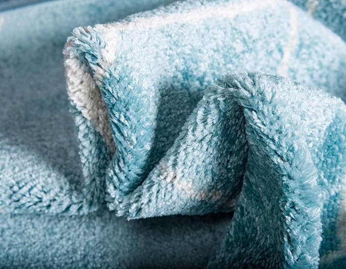 Unique Loom Trellis Frieze Collection Area Rug - Geometric (2' x 13' 1" Runner, Light Blue/ Ivory)