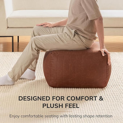 Anji Mountain 100% Handmade & Handcrafted Comfortable Home Décor Pouf Ottoman Footrest for Living Room, Bedroom, Nursery, Kidsroom, Patio Furniture - (22" x 22" x 16" - Cognac)