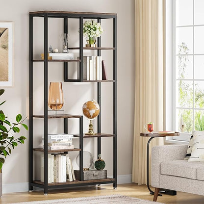 Tribesigns 6-Tier Tall Bookshelf Set of 2, Industrial 8-Shelf Open Bookcase Storage Display Book Shelves for Living Room, Home Office