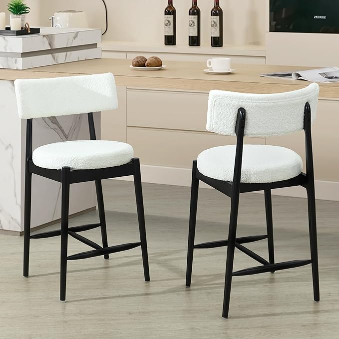 Christopher Knight Home Ebany 25.50" H Barstools Set of 2, Upholstered Counter Stool, Comfy Backrest Kitchen Stool, Rubberwood Frame Stool Chair, Bistro Chair for Kitchen Dining Room, Beige+Black