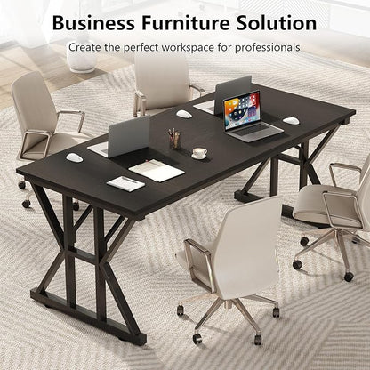 TVU 63-Inch Executive Desk, Large Office Desk with Thicken Frame, Computer Desk Modern Simple Desk for Home Office, Black