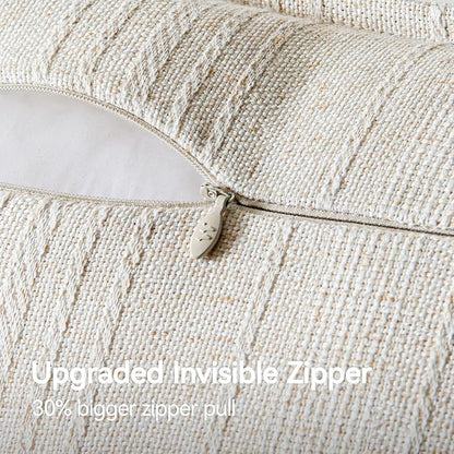 a moment Linen Pillow Covers Set of 2,Boho Farmhouse Throw Pillowcases Neutral Textured Decorative Covers for Couch Sofa, Soft Linen Blend Accent Case Cushion Christmas Home Decor 26"x26"Ivory