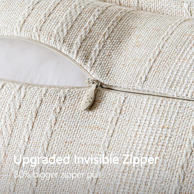 a moment Linen Pillow Covers Set of 2,Boho Farmhouse Throw Pillowcases Neutral Textured Decorative Covers for Couch Sofa,Soft Linen Blend Accent Case Cushion Christmas Home Decor 24"x24"Ivory