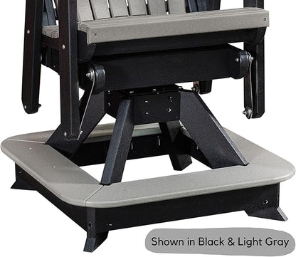 DutchCrafters Slat Fan Back Poly Balcony Adirondack Swivel Glider with Footrest Outdoor Patio Chair (Black & Weatherwood)