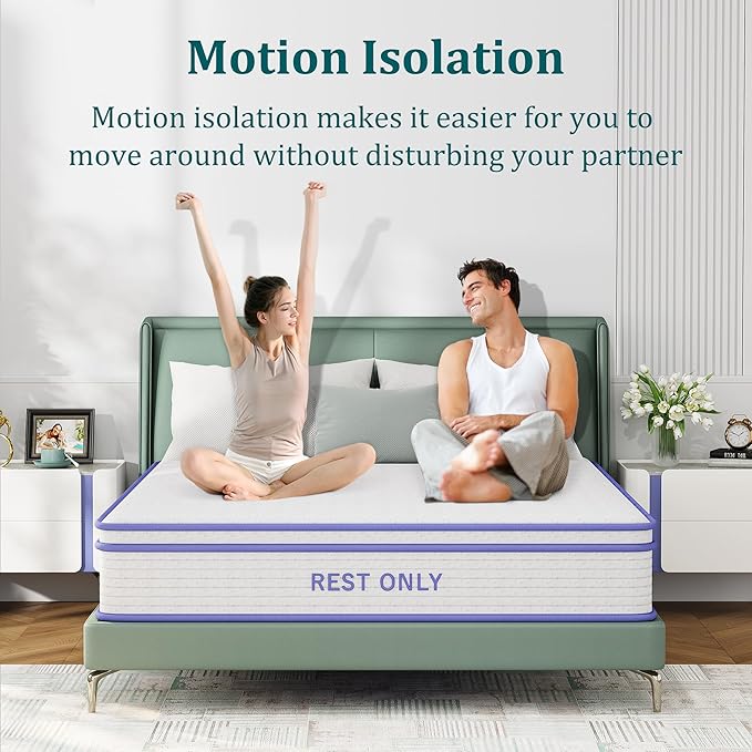 Queen Mattress 12 Inch, Rest Only Queen Hybrid Mattress in a Box, Memory Foam & Individually Wrapped Coils Pocket Spring for Motion Isolation and Pressure Relief, Medium Firm