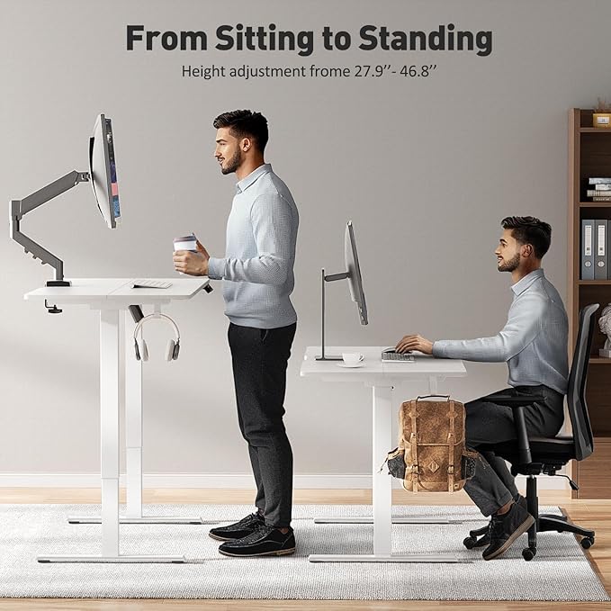48 x 24 Inch Electric Standing Desk Adjustable Height, Sit Stand Desk with Wheels, Stand up Desk for Home Office, Computer Workstation (Spliced Desktop,White)
