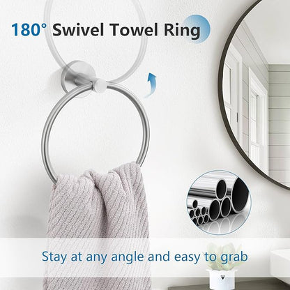 TNOMS Brushed Nickel 5 Pieces Towel Bar Set Bathroom Hardware Set Upgraded Towel Hooks,Towel Holder Set for Bathroom Stainless Steel Wall Mounted 23.6 Inch