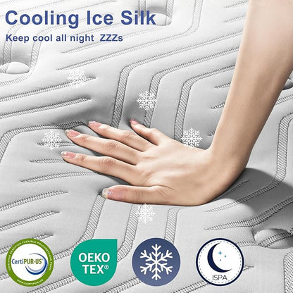Firm King Size Mattress 12 Inch Hybrid King Mattress with Gel Memory Foam-Cooling Ice Silk Top, Support&Back Pain Relief, Individual Pocket Spring, CertiPUR-US Certified Mattress in a Box