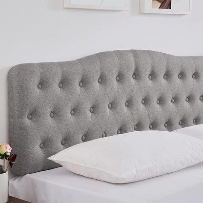 Upholstered Twin Headboard, Button Diamond Tufted Headboards with Adjustable Height and Solid Wood Leg, Linen Fabric Padded Headboard for Twin Size Bed, Mordern Head Board, Grey