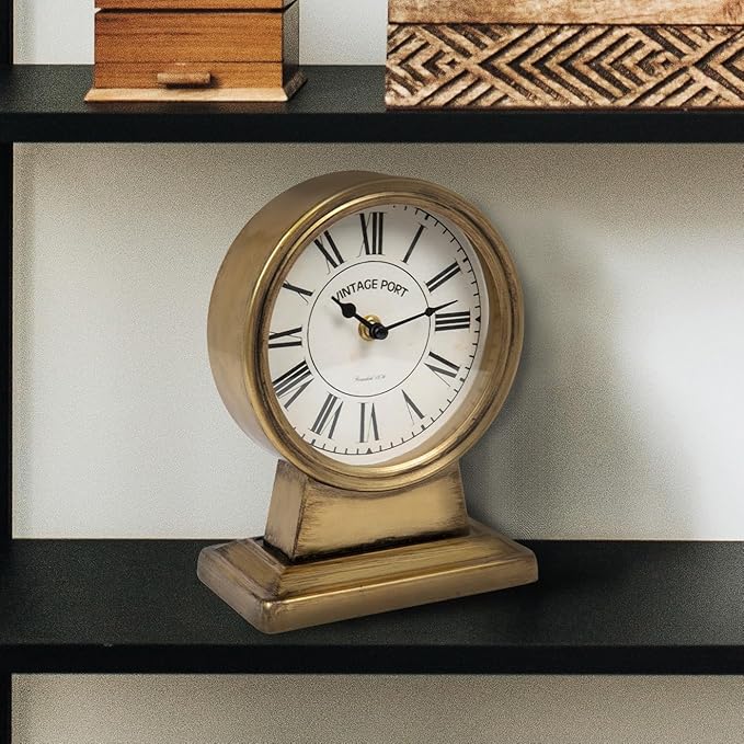 Creative Co-Op Vintage Metal Mantel Clock, Gold Finish