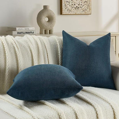 FUTEI Navy Blue Chenille Throw Pillow Covers 26x26 Inch Set of 2,Soft Wide Chevron Textured Euro Pillow Shams,Farmhouse Home Decor for Couch Bed Living Room