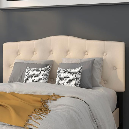 BizChair Tufted Upholstered Full Size Headboard in Beige Fabric