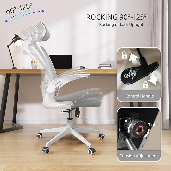 Office Chair Ergonomic Desk Chair, 350 LBS Mesh Office Chair with Lumbar Support, Comfy Desk Chair with Wheels, Big and Tall Chair for Study Work Gaming (03Grey)